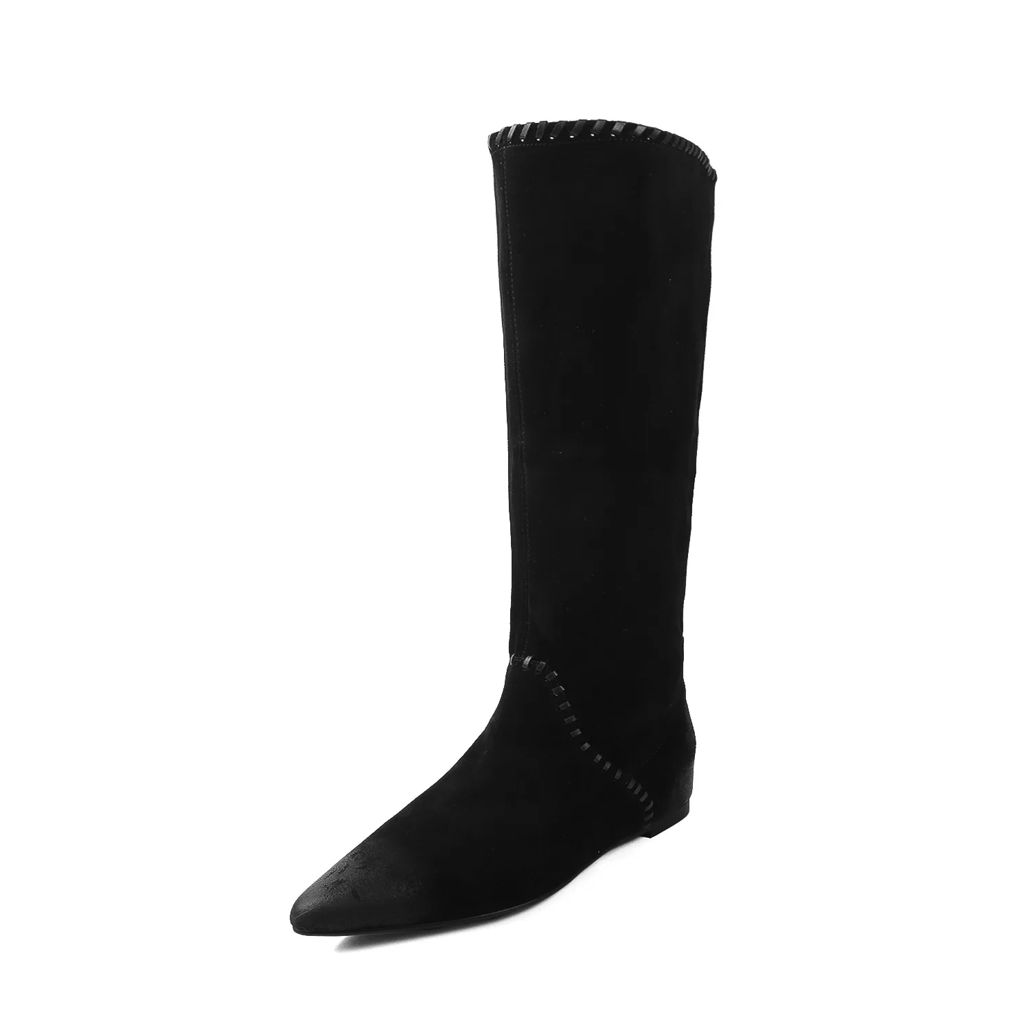 Arden Furtado Genuine Leather Women's Autumn Cow Suede Western Boots Pointed Toe Slip-On Middle Heel Knee-High Large Size Boot