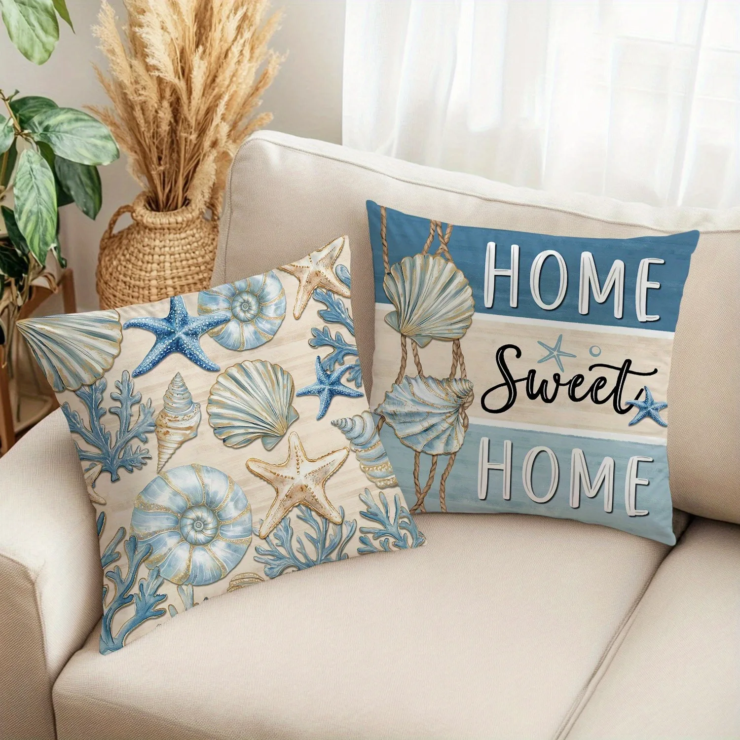 Nautical Shell Inspired Pillow Covers Living Room Sofa Cushion Cover Soft And Comfortable Bedroom Room Decoration