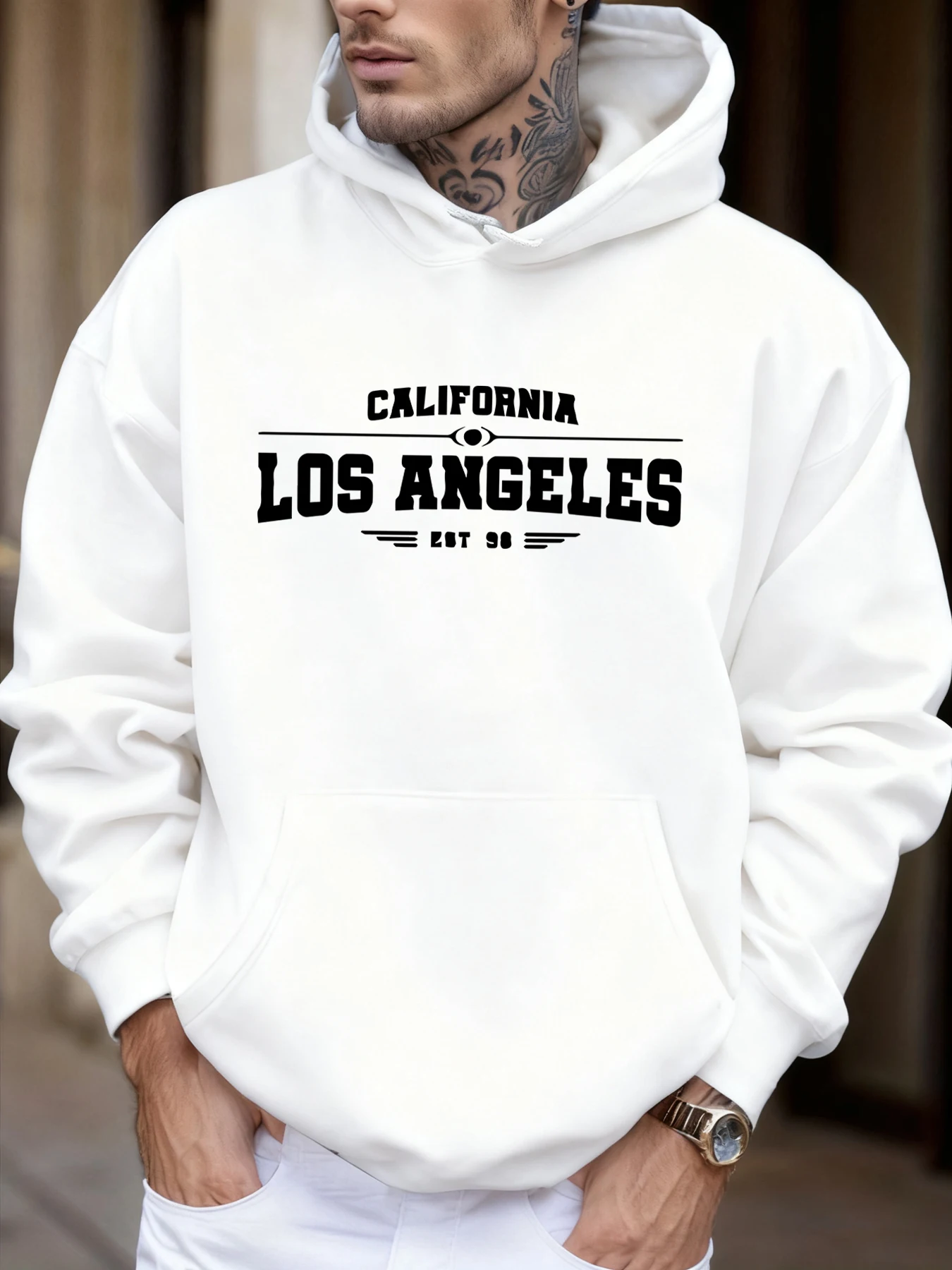 كاليفورنيا لوس أنجلوس الفني إلكتروني طباعة الرجال الخريف الصوف لينة رياضية أزياء مريح هوديي الشارع الركض بلوزات #3