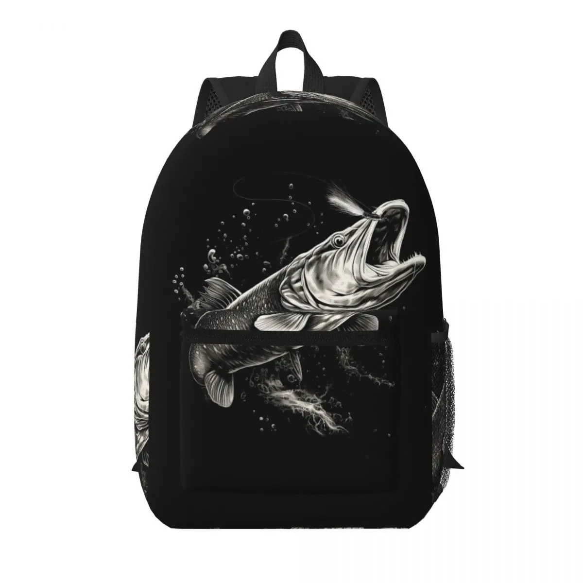 Fishing Lover Pike Fish Design Student Backpack School Bag Hiking Travel Daypack for Boys Girls Bookbag Shoulder Bags