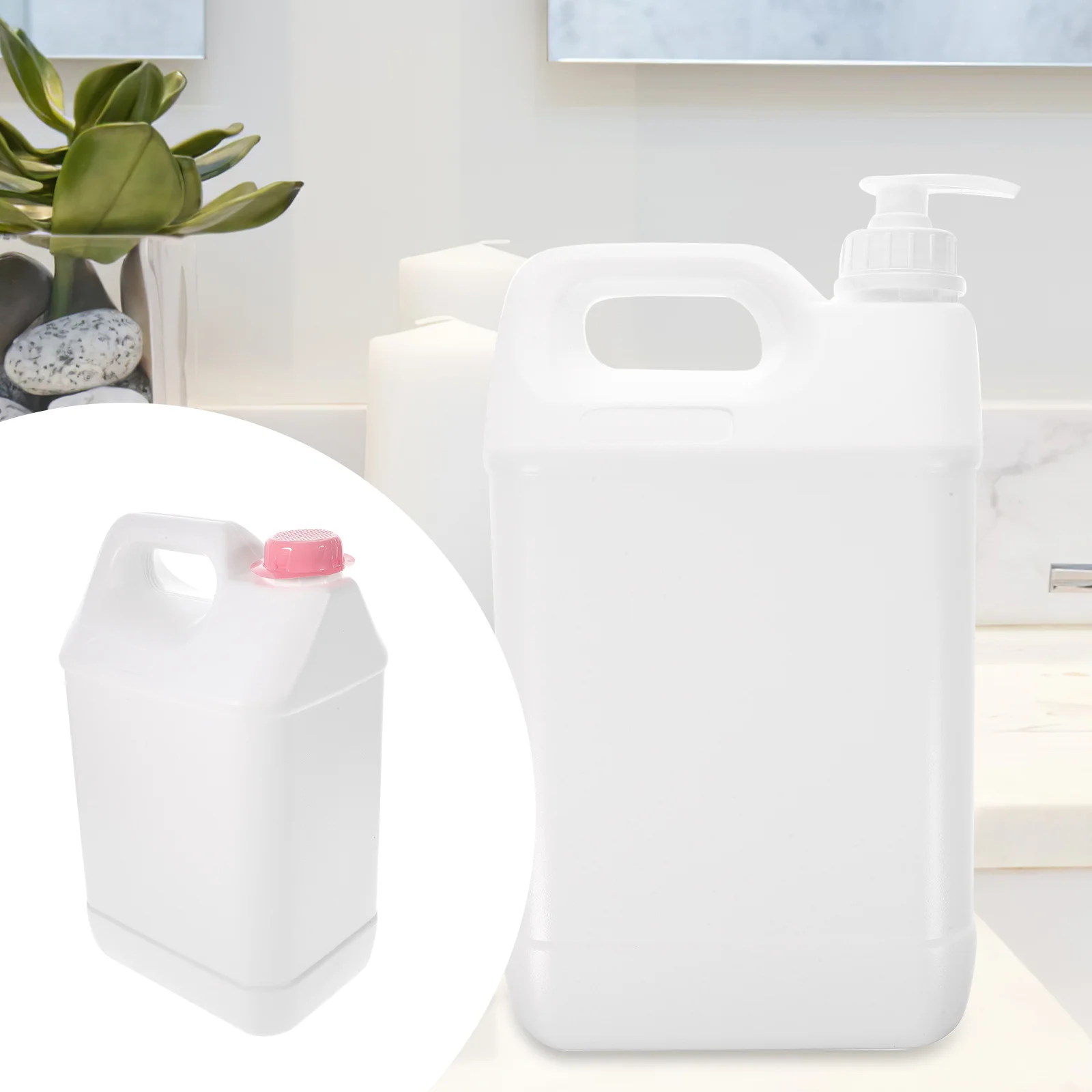 Dispenser di plastica bianca riutilizzabile riutilizzabile con pompa da 5 litri per contenitore di stoccaggio chimico per cosmetici, sapone da bagno lungo