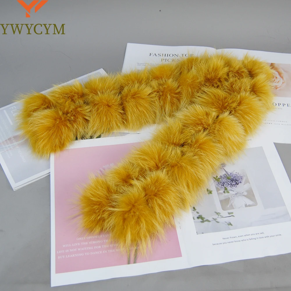 2024 New Style Fashion Pompoms Lady Real Raccoon Fur Scarves Women Winter Warm Natural Fox Fur Scarf Fluffy Genuine Fur Muffles