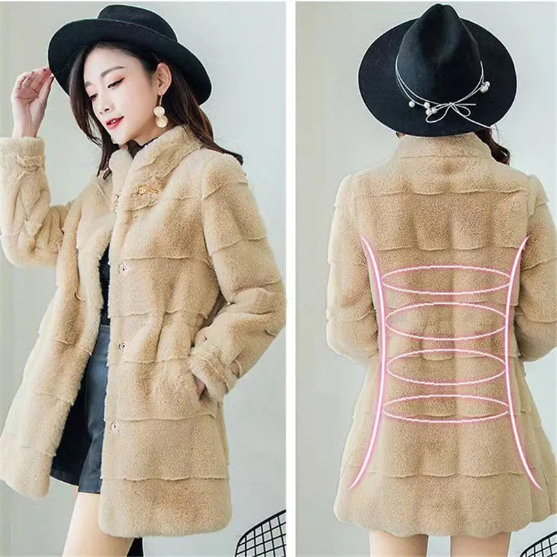 Autumn Winter Women\'s Faux Fur Coat New Mid-length Imitation Mink Coat Large Size Loose Soft Comfortable Fur Jacket 4XL