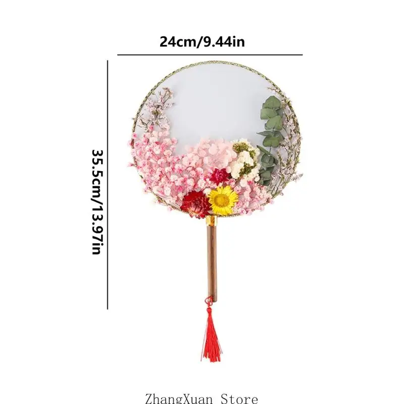 Chinesisches Blumen-Handfächer-Set mit Holzgriff für Regalpräsentation, Raumakzent, beruhigendes Gestalten, Geschenkgebrauch und – Detail 6