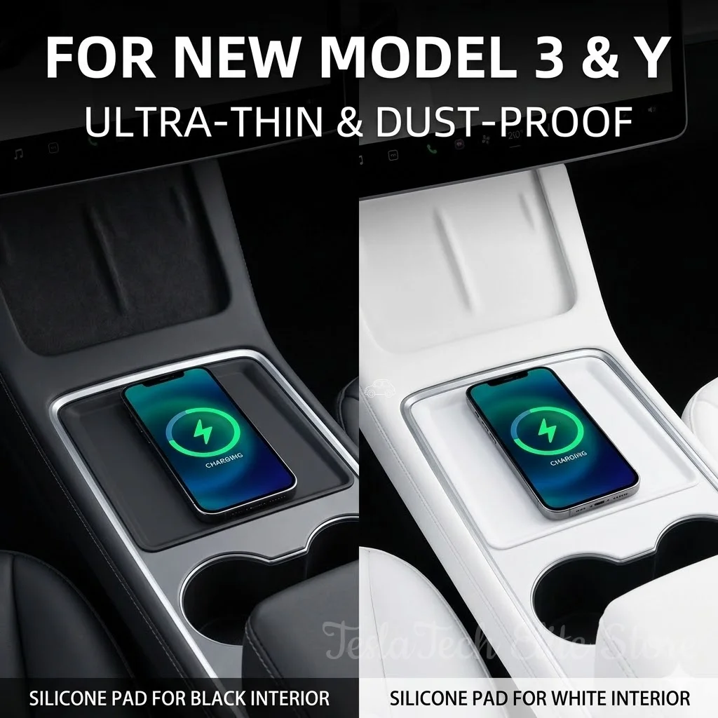 

Silicone Wireless Charger Pad for Tesla Model 3 Highland/Y 2024 2025 Accessories White Black Anti-Slip Mat Phone Charging Cover