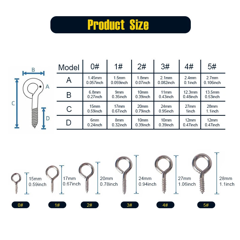 80-490 PCS Silver Eye Hooks Screw Metal 0.67 inches-1.1 inches Hook and Eye Small Eyelet Screws(0#-5#)