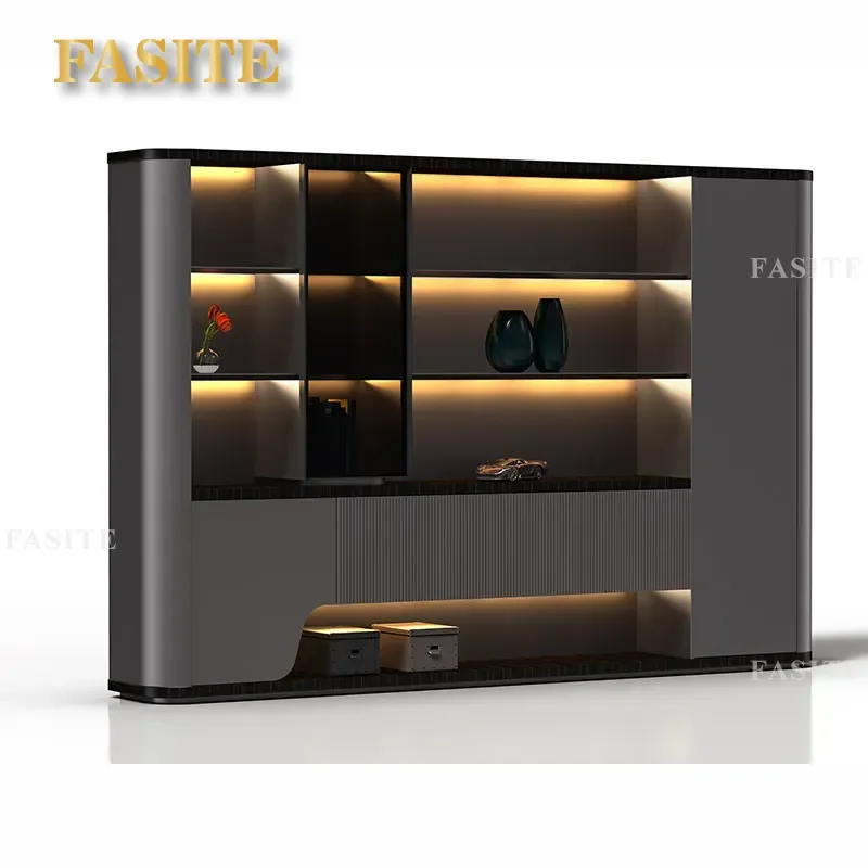 For Office Desk Background File Cabinet Storage Locker Display Shelf Floor Standing Organizer with Doors Modern Furniture