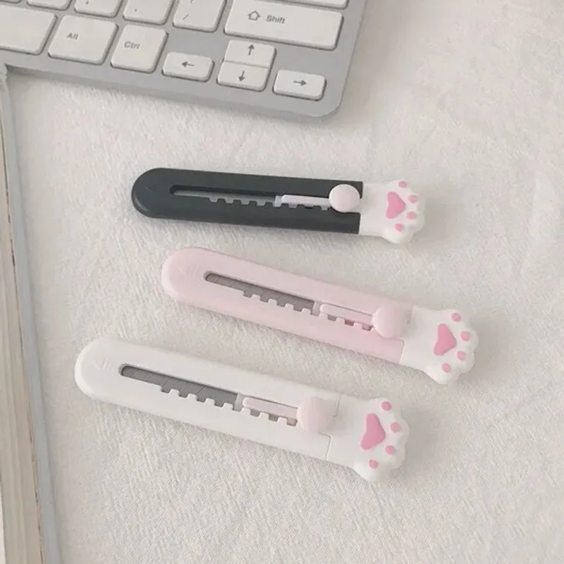 20 Piezas de Mini Cortadores de Papel con Diseño de Pata de Gato, Cuchillo Retráctil Portátil para Sobres, Cajas, Manualidades, Oficina y Papelería