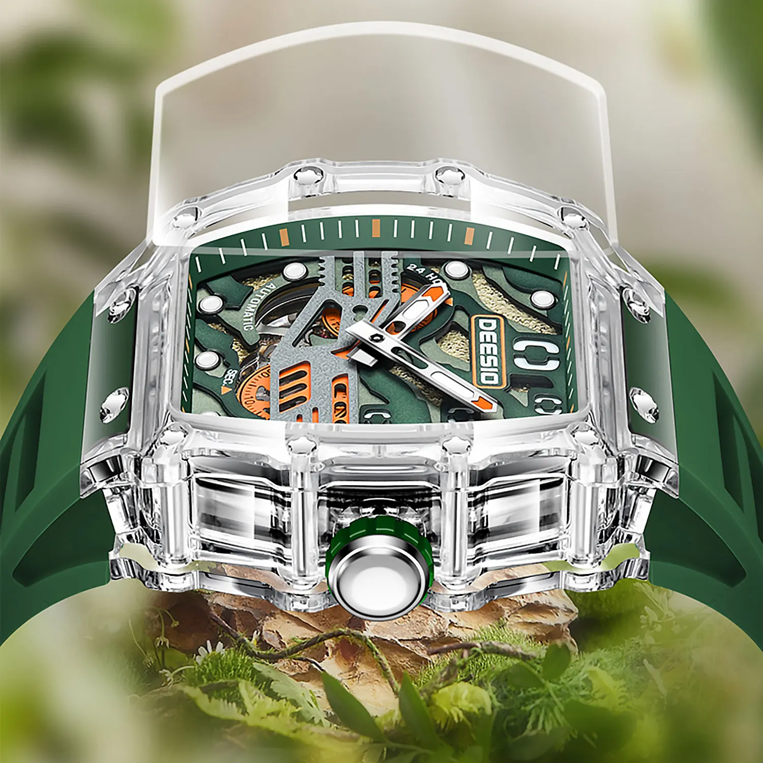 Deesio 1926 ساعة ميكانيكية أوتوماتيكية للرجال بتوقيت جرينتش من ألياف الكربون خفيفة الوزن ذاتية الملء مقاومة للماء ورياضات الياقوت