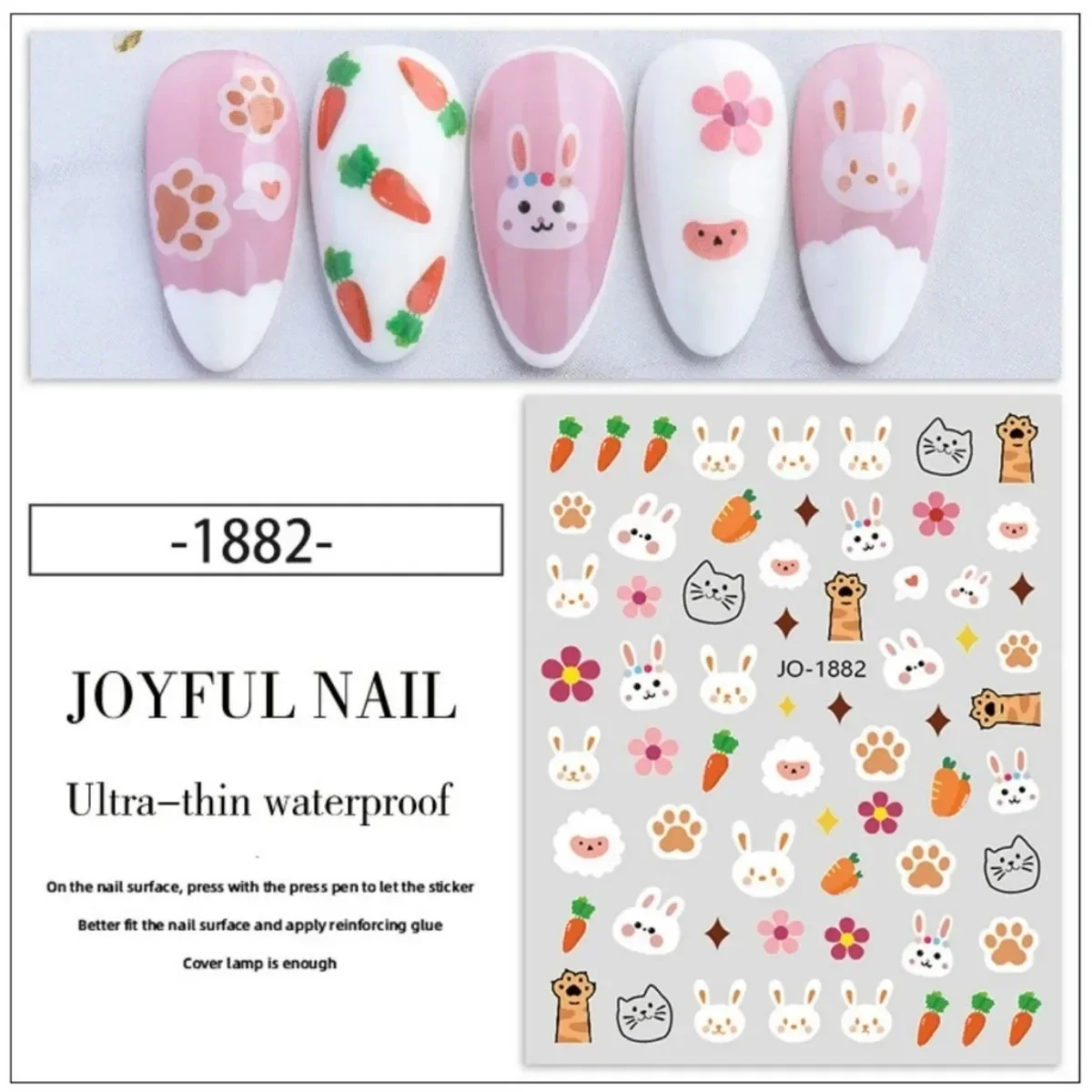 Summer Style Nail Art Sticker Cartoon Animal Little Bear Rabbit Carrots Colorful Flowers Tulip Design Nail Decoration Decals