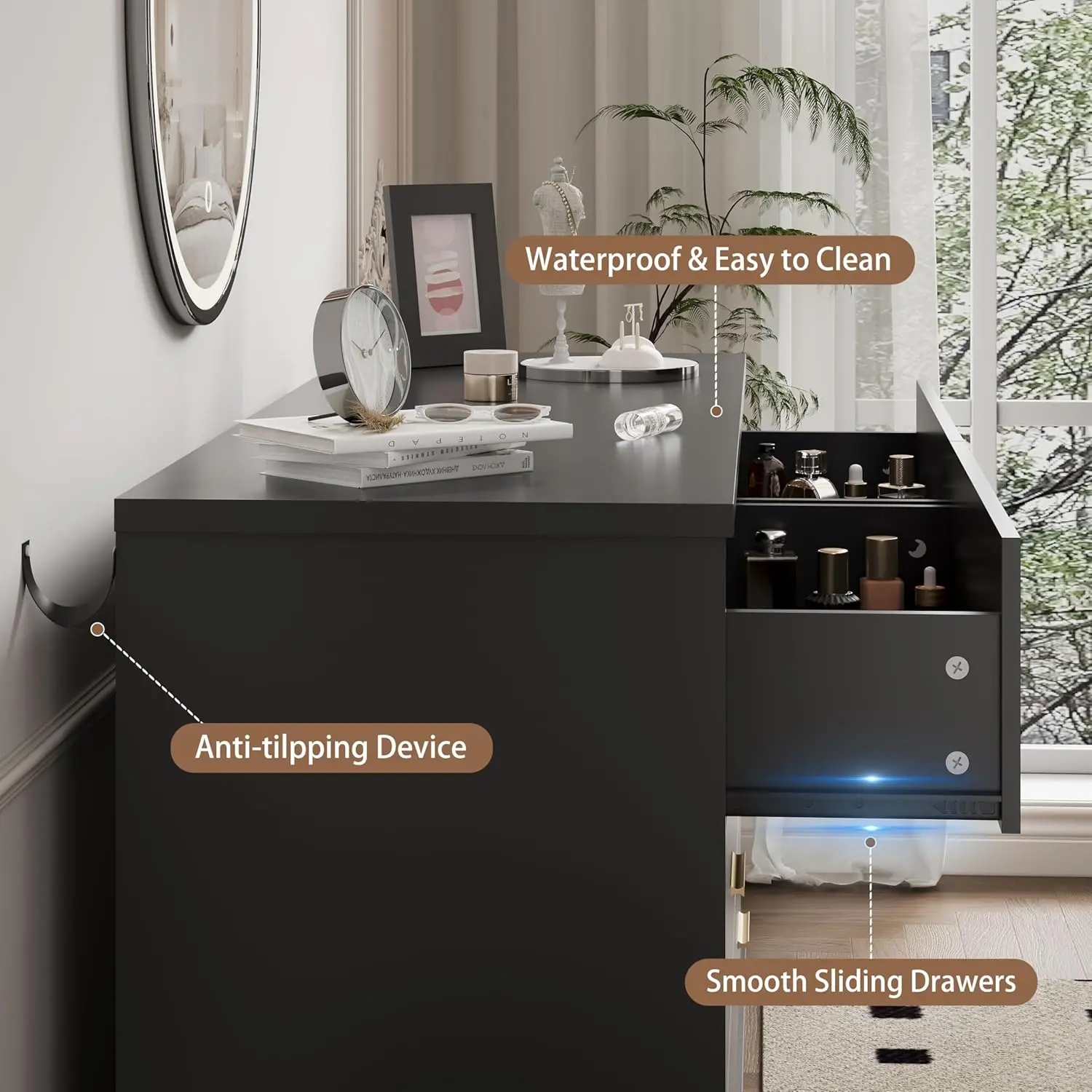 Commode double en bois avec base robuste en forme de X, commode pour chambre à coucher, meubles de Cisco modernes, commode de proximité, 6 MELWide