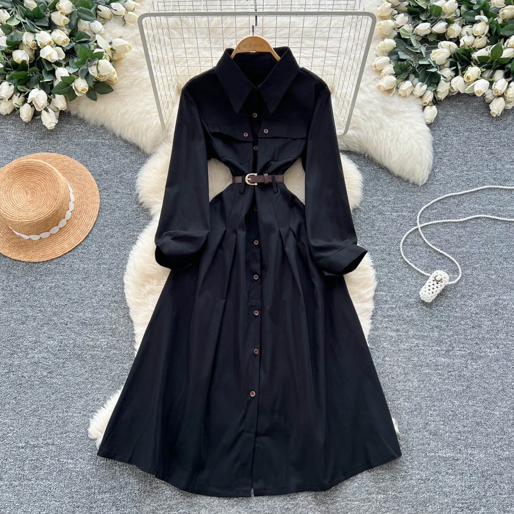 Long Dress Women Dresses A Line Vestidos High Waist Y2k Streetwear Elegant Splice Party Night Work Turn Down Collar Full Sleeve