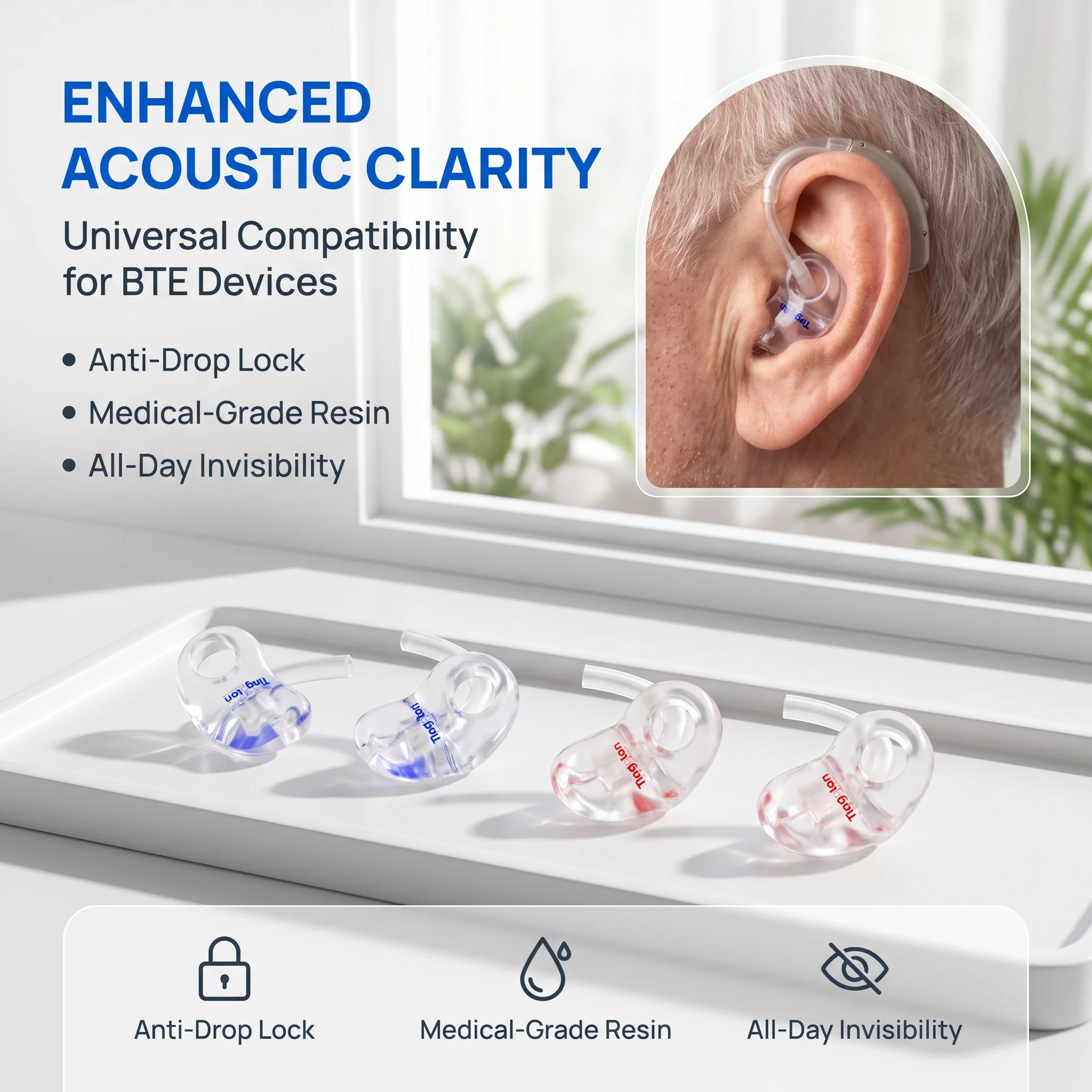 Hard Ear with Tube Connector For BTE Hearing Aid ProfessionalEar Mold Making Audiology Lab Accessory Universal for Male/Female