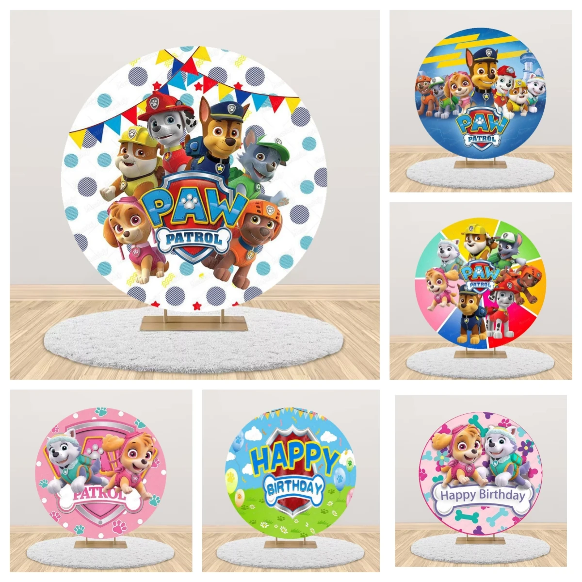 

Paw Patrol Round Backdrop Cover for Boys Girls Birthday Party Cartoon Dog Decoration Baby Shower Photography Background Studio