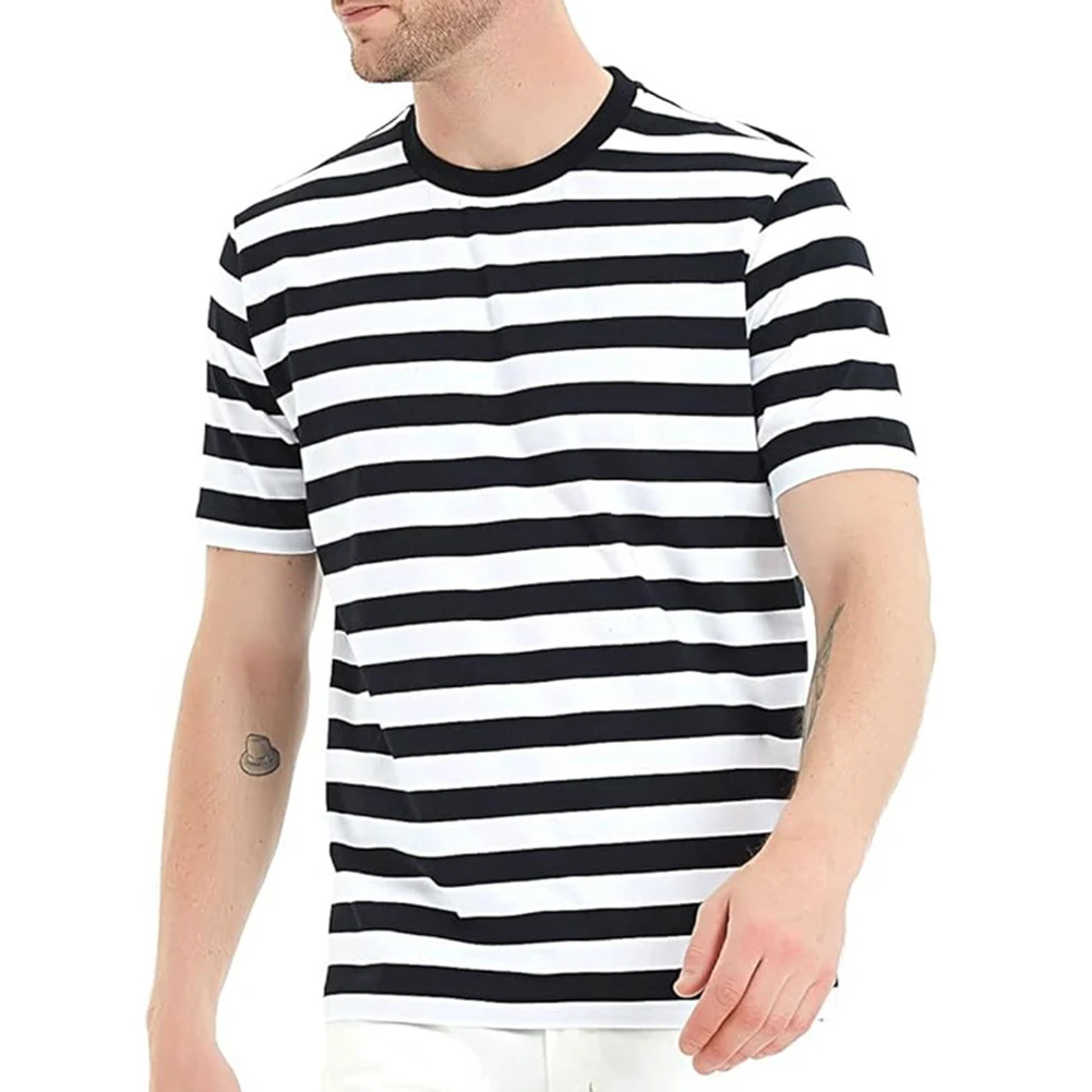 Men Striped Sailor T Shirt Summer Loose O Neck Top Casual Short Sleeve Tee Sport Fashion Holiday Daily Tops M-3XL