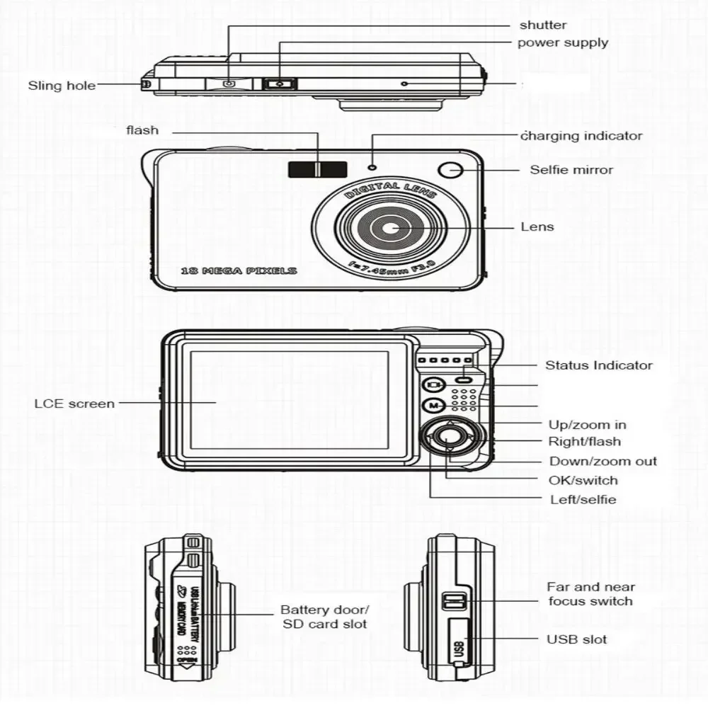 

18 Mega Pixels LCD Rechargeable HD Digital Camera CCD Video Camera Outdoor Anti-Shake Support Sd Card Camcorder Photography