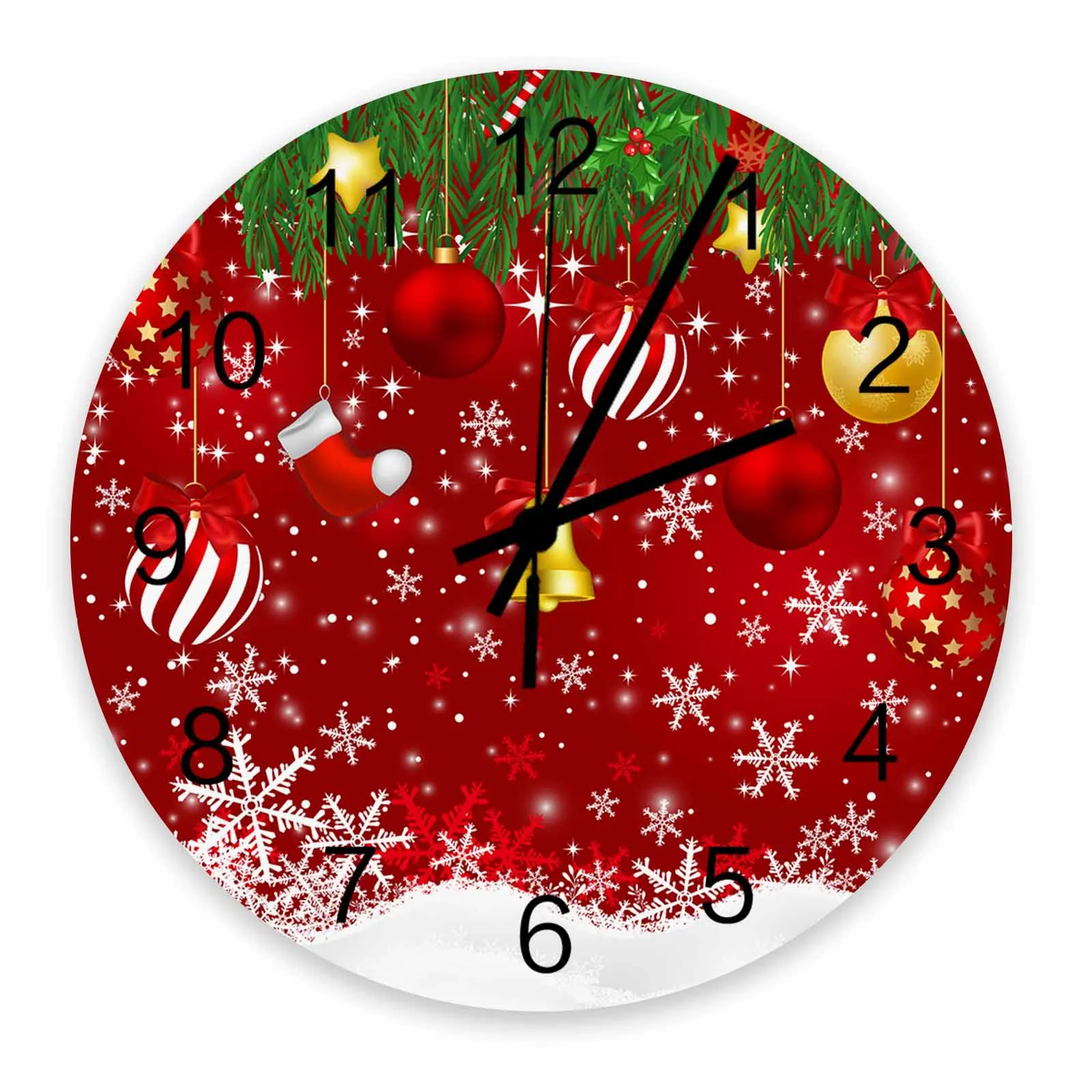 Christmas Ball Snowflakes Pine Branches Wall Clock Large Modern Kitchen Dinning Round Wall Clocks Bedroom Silent Hanging Watc