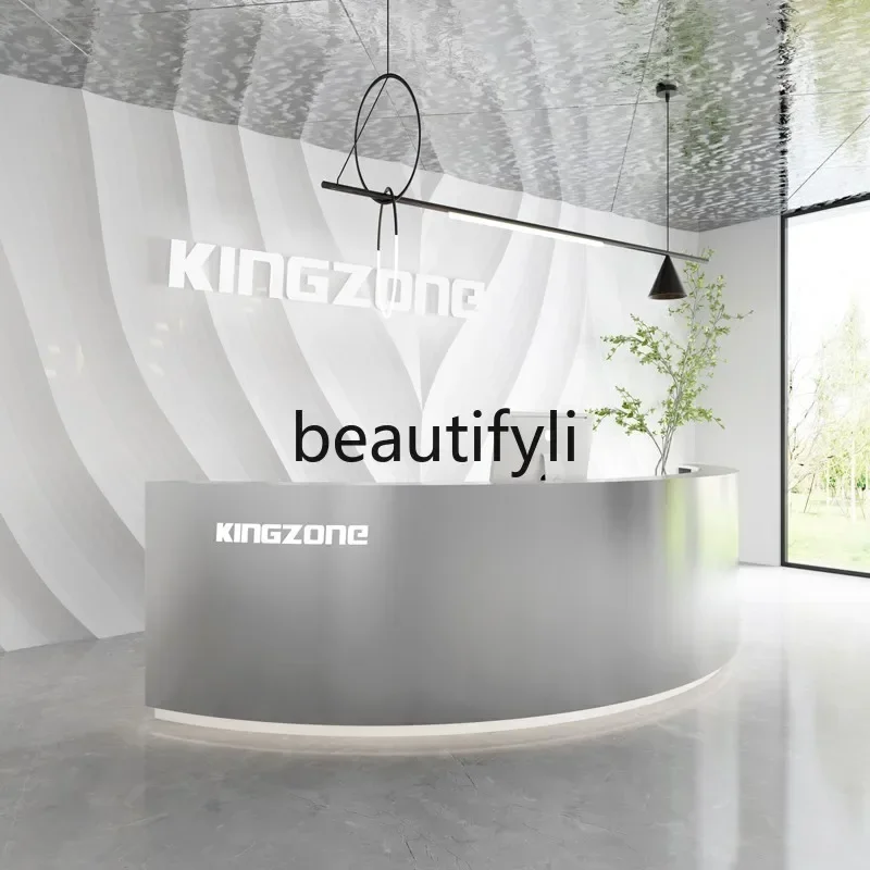 LXCompany Beauty Salon Stainless Steel Front Desk Reception Desk Barber Shop Arc checkout pageSSS