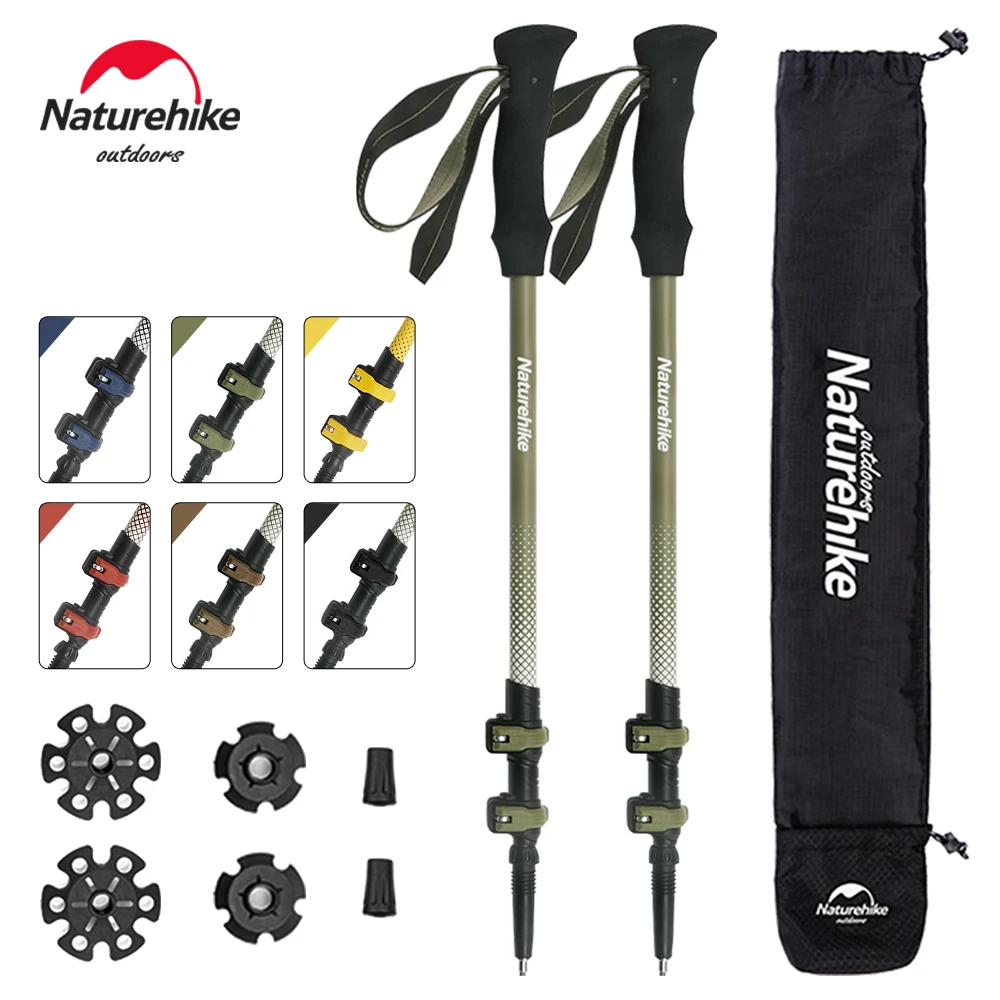 Naturehike Outdoor Trekking Pole 2Pcs Climbing Pole Portable Ultralight 3 Section Retractable Carbon Fiber Pole Hiking Equipment