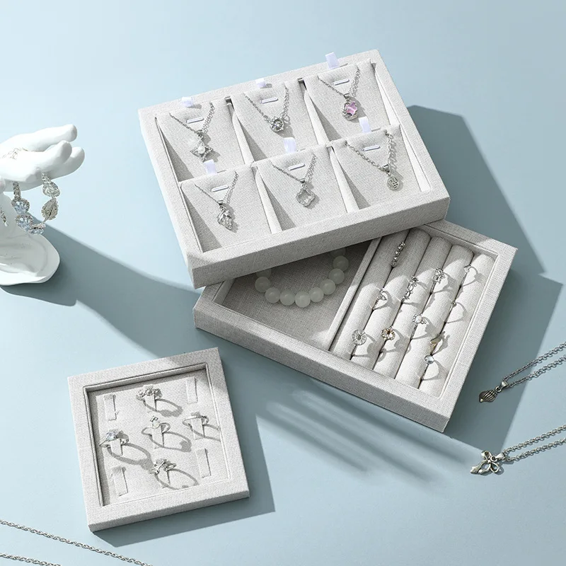 

Поднос для демонстрации ювелирных изделий, роскошные подносы для хранения колец, подвесок, льняной органайзер для ювелирных изделий, поднос для безделушек в прямом эфире, витрины, подносы