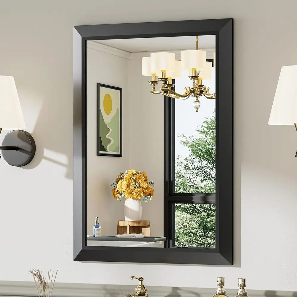 

22x30 Inch Black Framed Bathroom Mirror with Thick Metal Edge, Rust-Resistant, Tempered Glass for Vanity, Bedroom, Living Room,