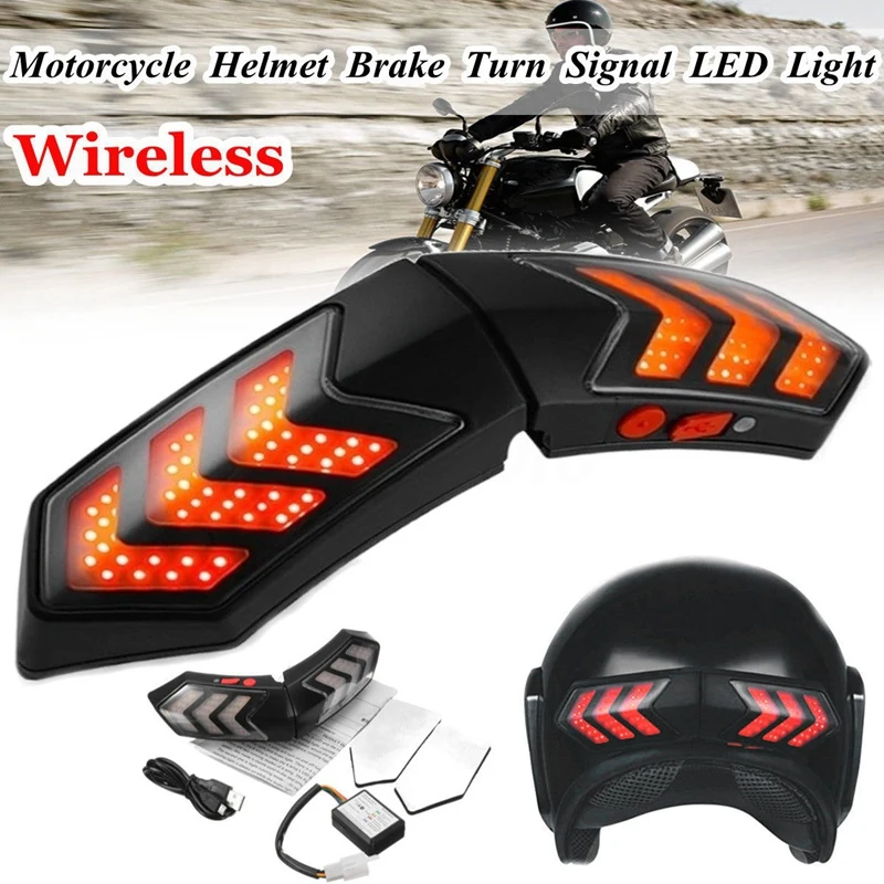 Black Wireless Motorcycle Helmet LED Safety Light Motorbike Turn Signal Warning Brake Lightbar Wireless Helmet Light