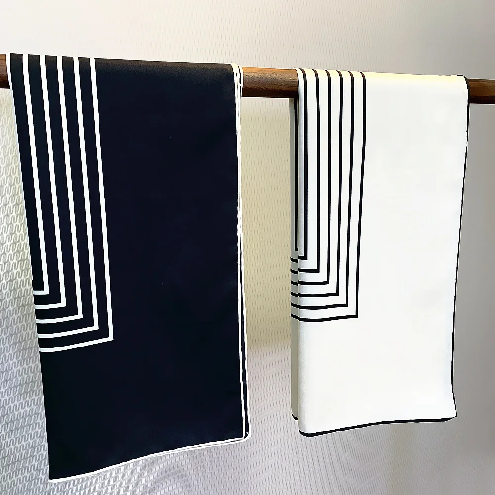 

Square Silk Sunscreen Shawl Headscarf New 90cm Square Scarf Handmade Curling Geometric Striped Temperament Women's Professional