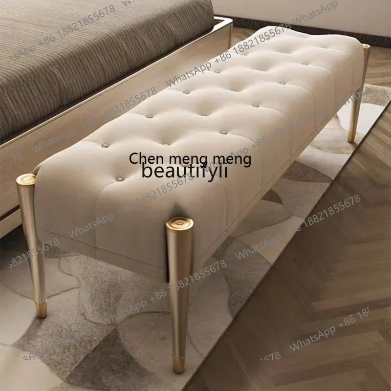 

xzItalian light luxury solid wood bedside stool bed couch bedroom bench fabric leather cloakroom household shoe changing stool