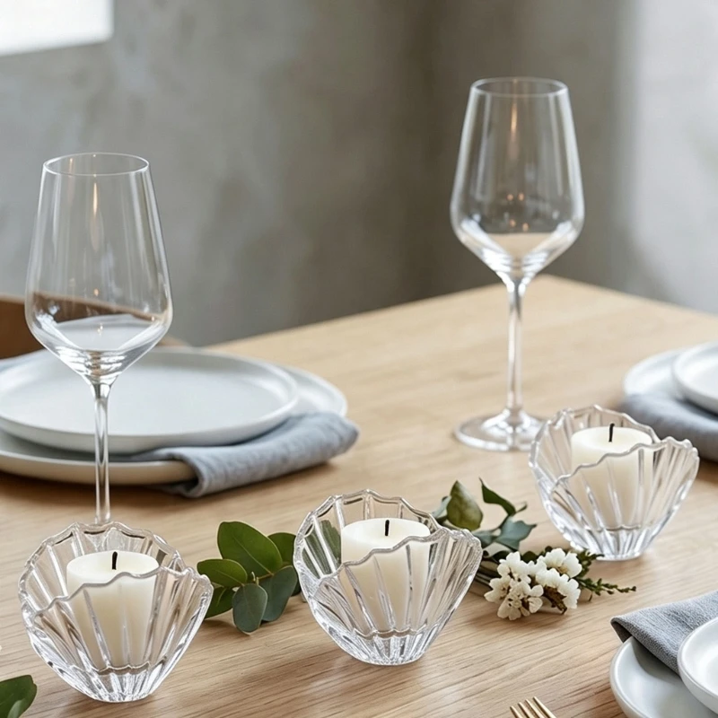 Fluted Glass Shell Tealight Holders for Ocean Coastal Centerpieces Decors best sale