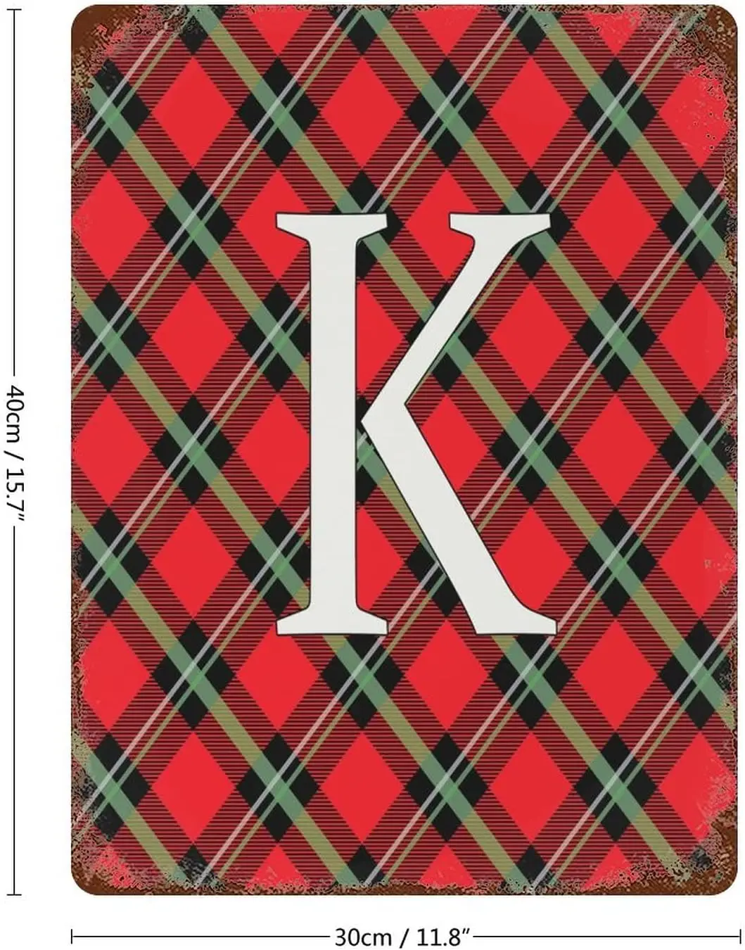 Christmas Initial Letter K Metal Tin Sign Christmas Buffalo Plaid Green Red White Vintage Metal Signs Man Cave Sign for Home Bar