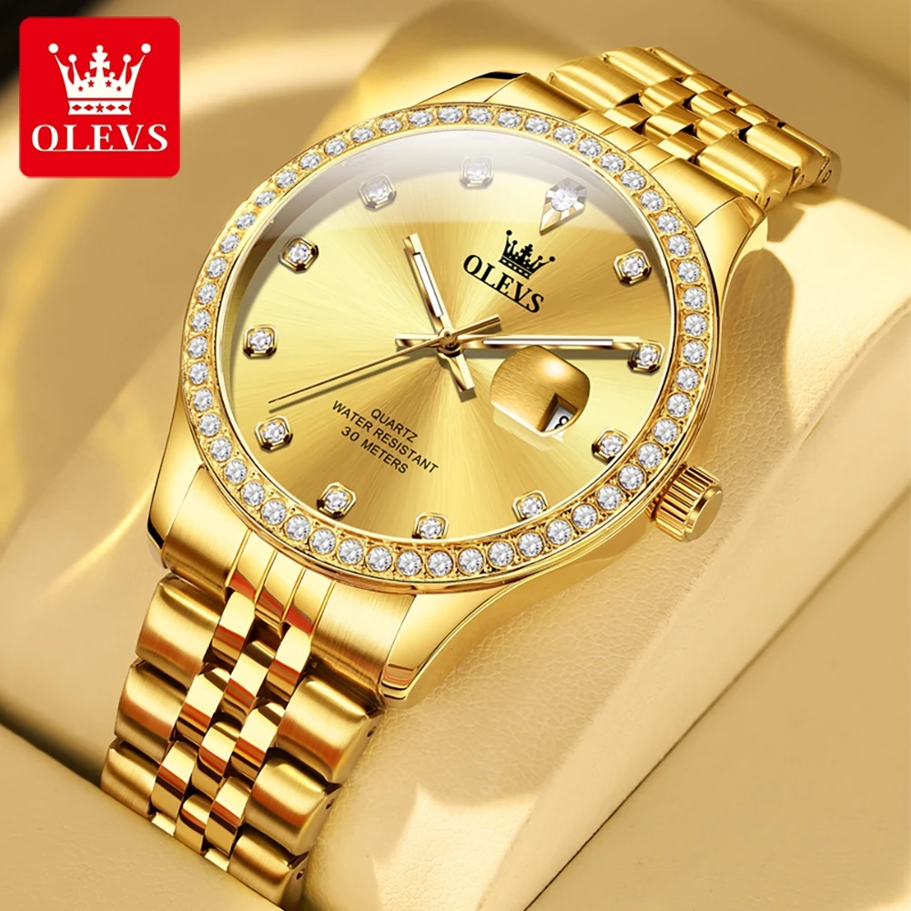 

OLEVS 3629 Original Brand Gold Diamond Watch For Man Luminous Waterproof Auto Date Men's Business Wristwatch Luxury