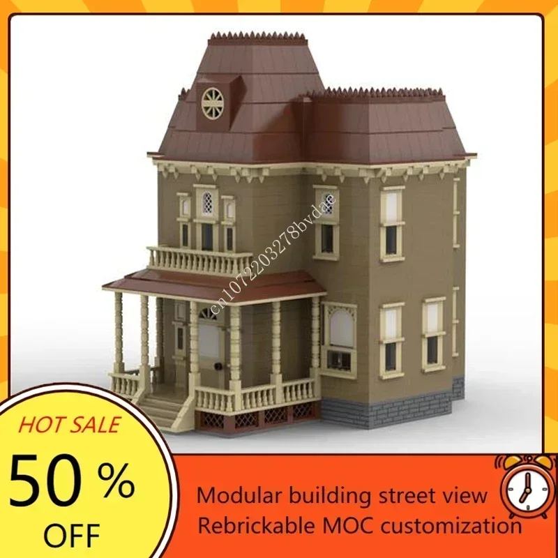2186PCS Customized MOC Psycho House street view Modular Model Custom Puzzle   Children birthday toys Christmas gifts
