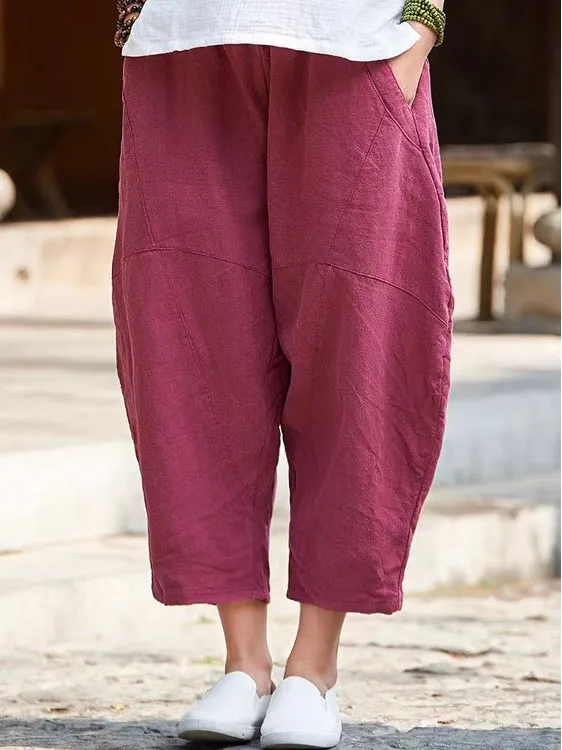 Plones Bombachos Casus Hoados de Cáñamo para Mujer, Estilo Nuevo Primavera Verano 2025, Plones Harlan de Aodón...