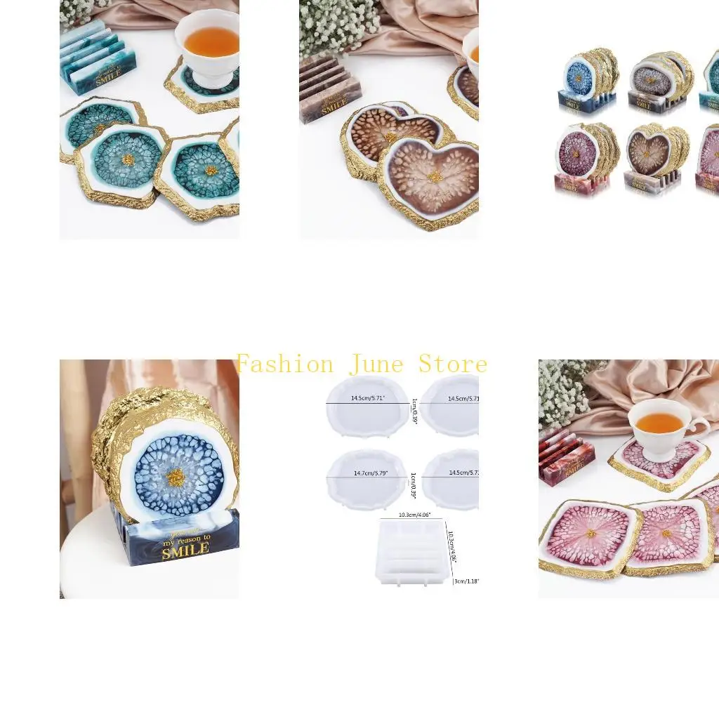 

N5KA 5Pcs Round Square Oval Cup Mat Silicone Mold with Holder Mold DIY