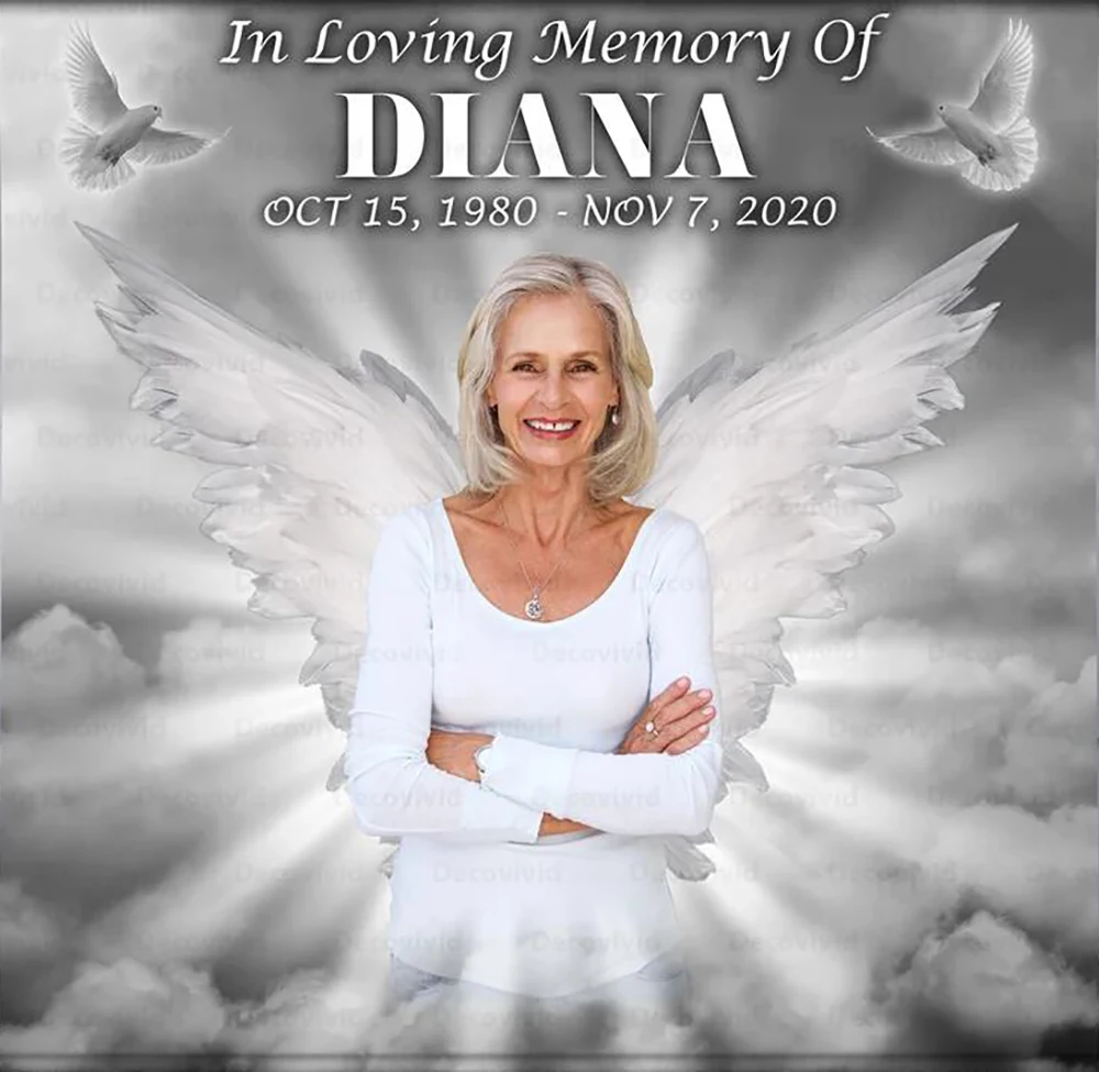 Custom Funeral Memorial Heaven Sent Celebratingc Memory Dove angel wings background Computer print party backdrops