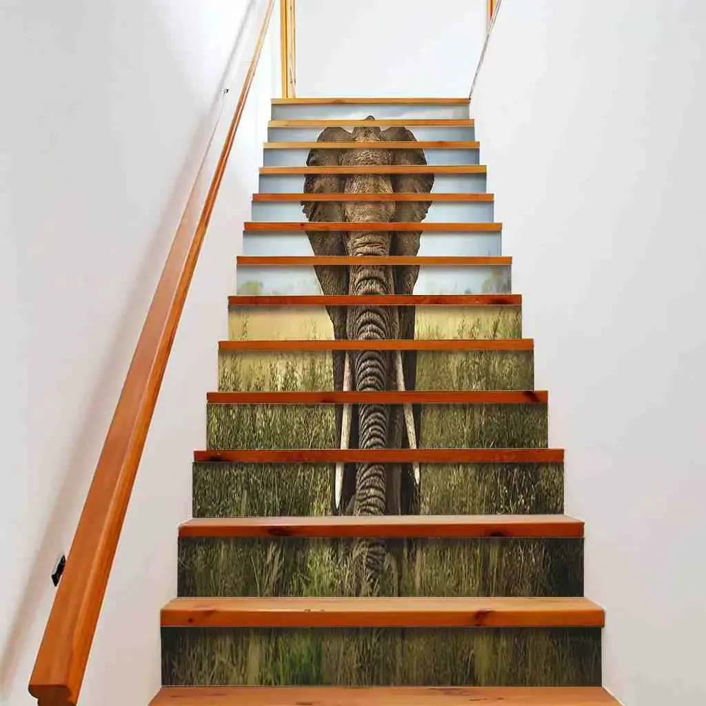 Elephant Stair Stickers African Savanna Animals Staircase Riser Decals Wildlife Stairway Murals Home Steps Decor Self-Adhesive