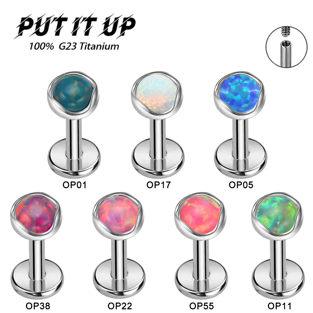 F136 Titan Implantatqualität 3/4mm Wellenförmige Opal-Ohrstecker 16G Hypoallergener Ohrloch-Nasen-Knorpel-Lippen-Piercing Körperschmuck