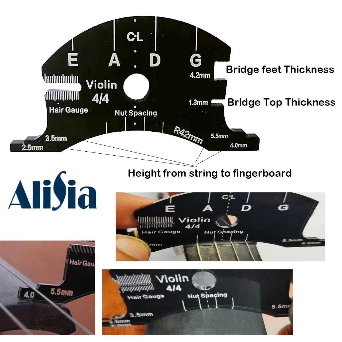 Cello Double Bass Violin String Spacing tools,Bridge Template,Bridge Feet Thickness Gauge,Fingerboard Radian Scale Mould