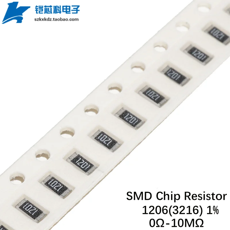 500Pcs 1206 1% SMD Resistor 1206 0Ohm 1R-10M 1.2 4.7 2.4 3 10 47 100 120 R Ohm 1K 4.3K 10K 100K 1M Resistance 1/4W