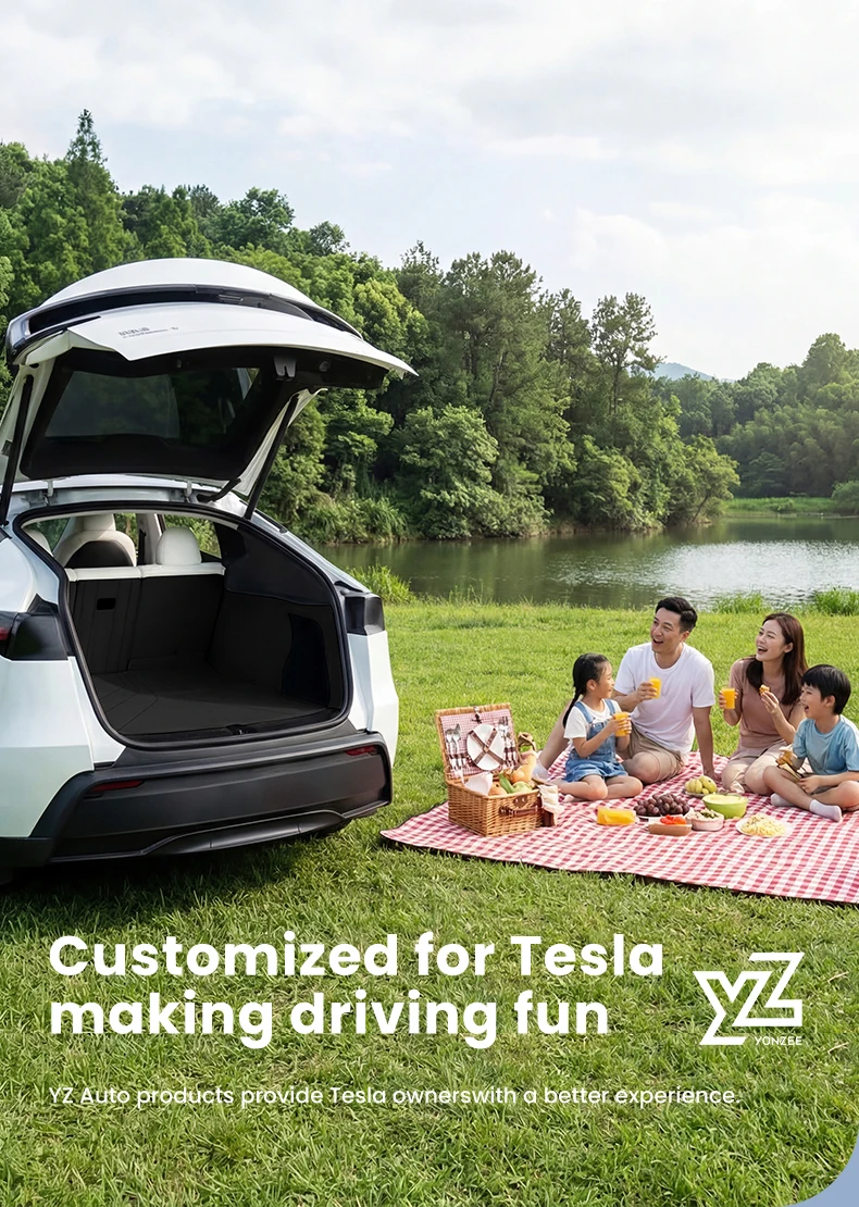 YZ Für Tesla Model Y Kofferraummatte Juniper 2025 2026 Vollflächige Leder-Kofferraummatte Laderaumauskleidung Kofferraumschutz Zubehör – Detail 3