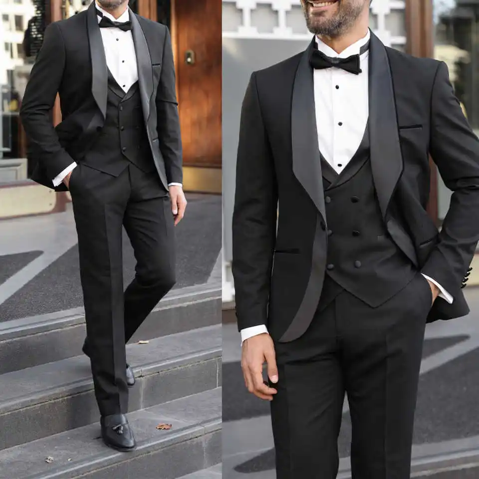 Formal Man Tuxedos 3 Pcs Jacket Vest Pants Men Suit Business Shawl Lapel Single Breasted Evening Wedding Groom Party Customized