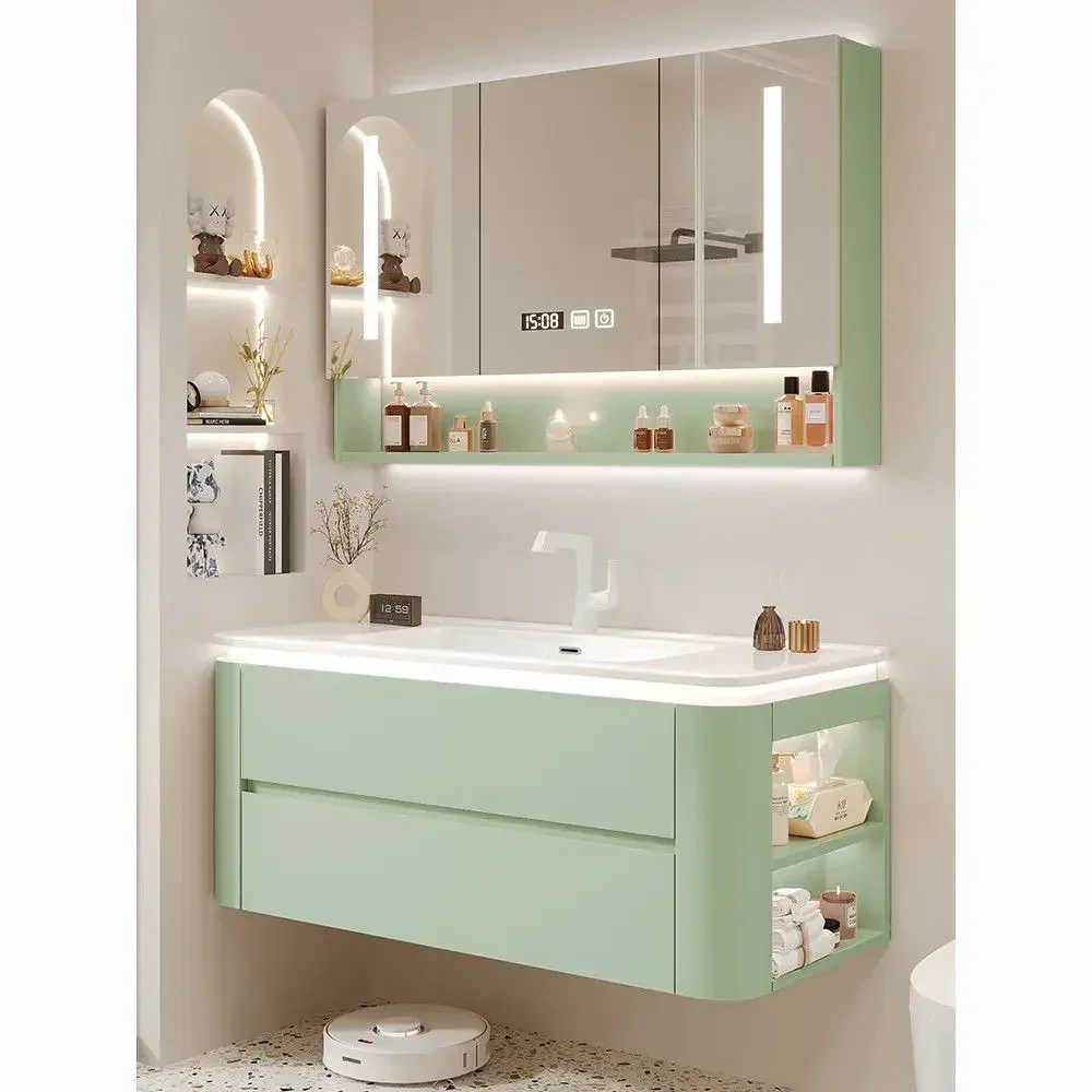 

Modern Bathroom Cabinet Combination Ceramic Basin Integral Sink Luxury Green Bathroom Vanity Sink Cabinet Bathroom Furniture