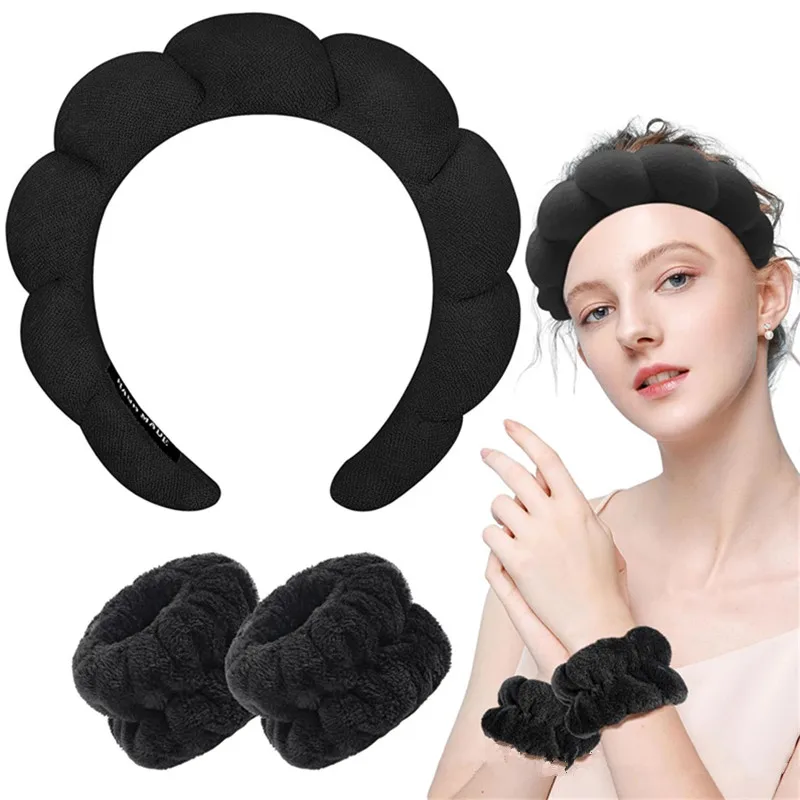 Chic Fried Dough Twists Schwamm Hohe Krone Stirnband Handtuch Flauschige Haarreifen Armband Damen Gesichtswäsche Haarspangen Zubehör Set – Detail 3