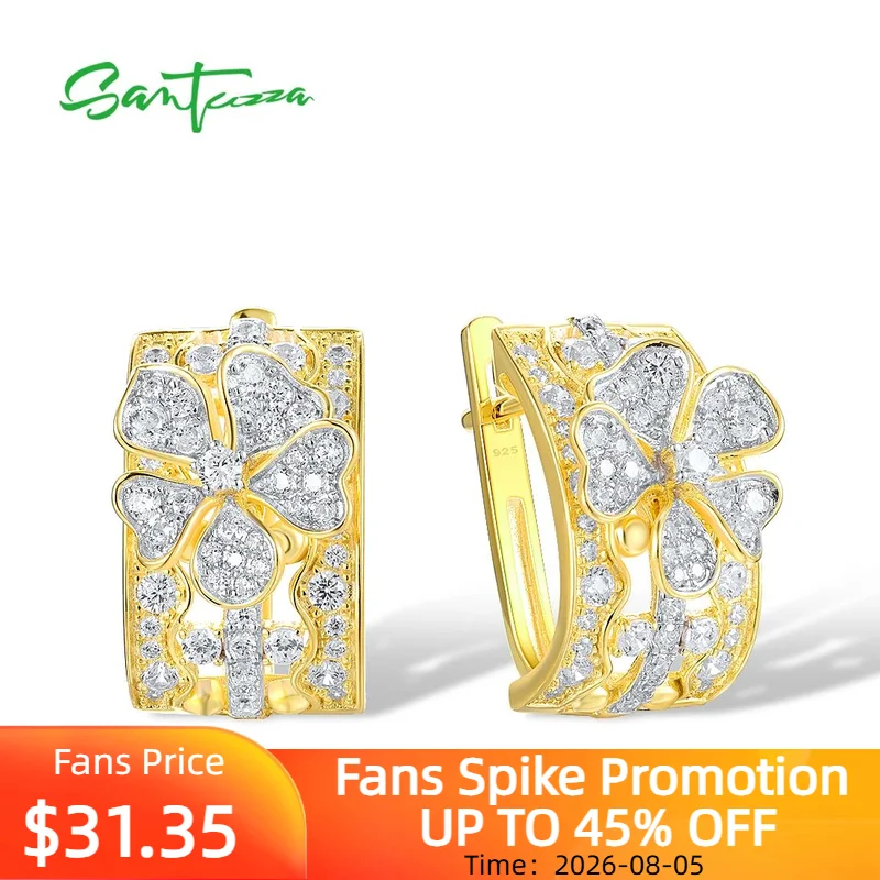 SANTUZZA Pure 925 Sterling Silver Earrings For Women Sparkling White Cubic Zirconia Delicate Flower Trendy Wedding  Fine Jewelry