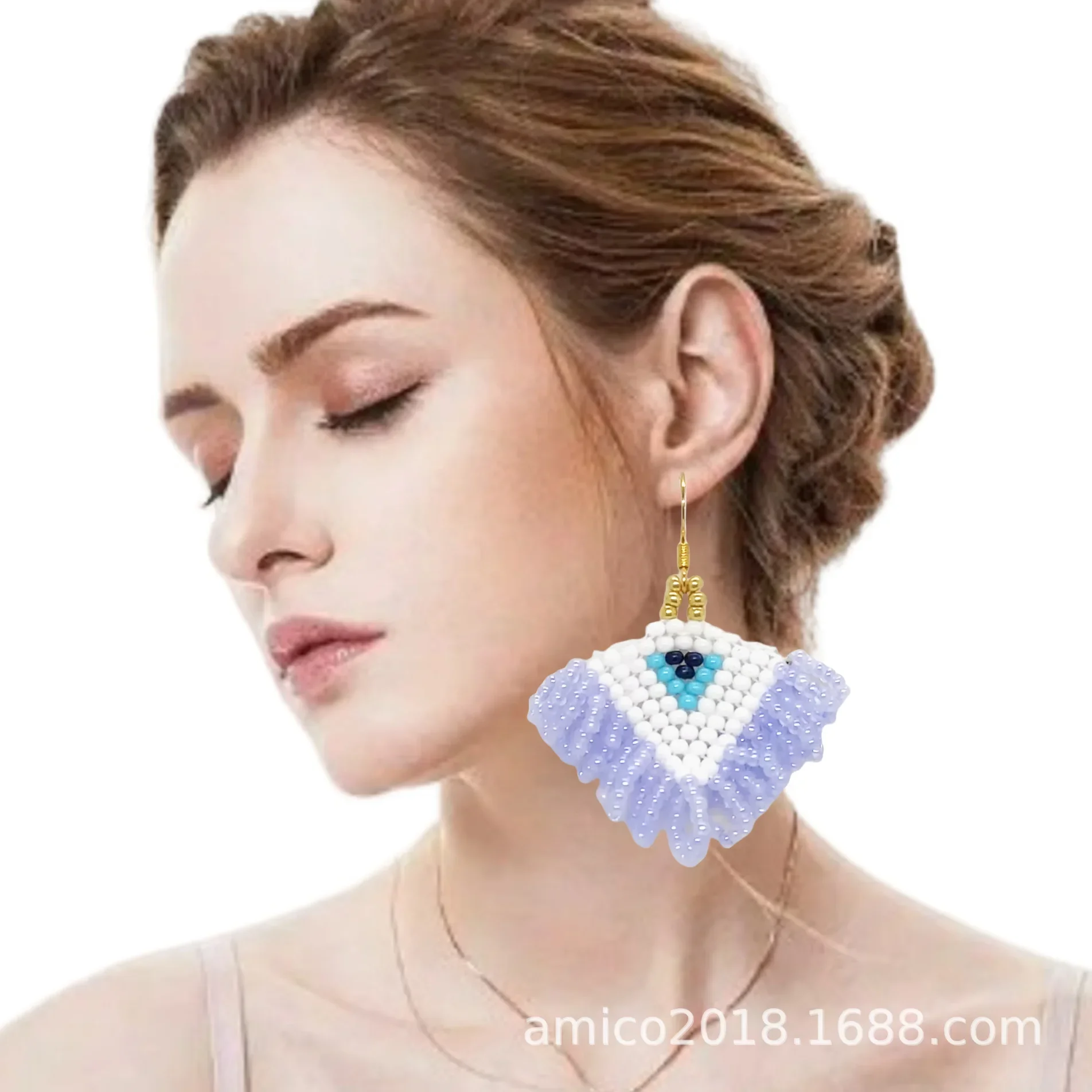 

Серьги из рисовых бусин, кисточка, треугольник, глаз дьявола, оригинальность, ручное вязание, богемный сплав, модные простые серьги из бисера