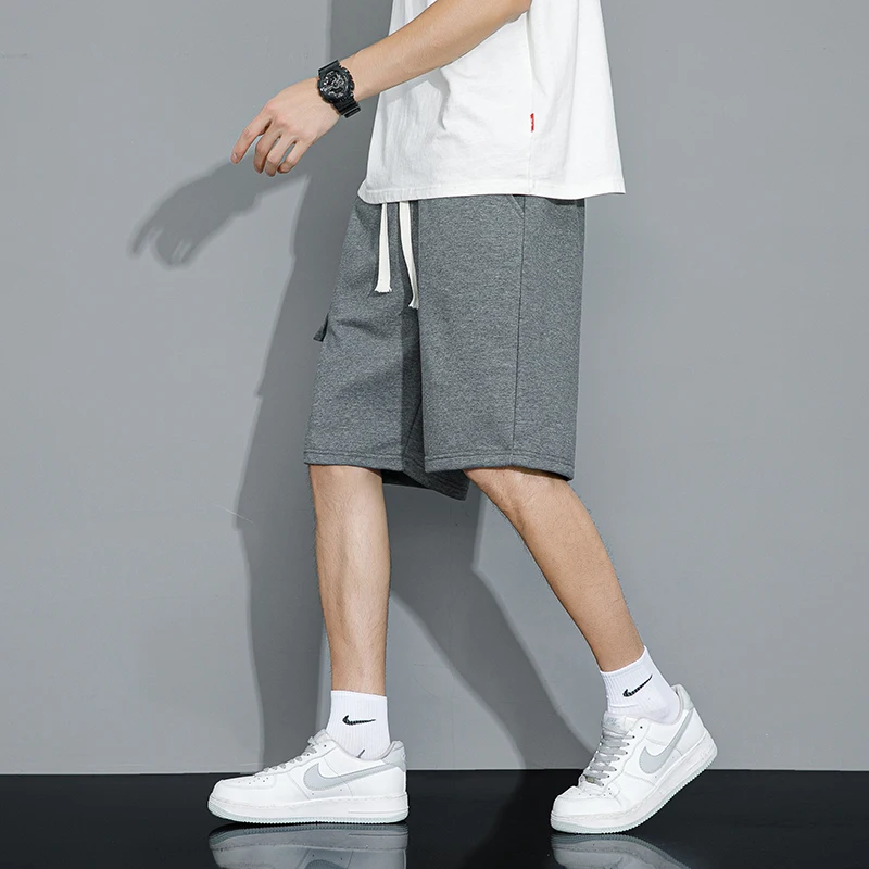 Stylish Safari Style Loose Knee Pants Men's Clothing Straight Summer Drawstring Basic Solid Color Pockets Spliced Casual Shorts