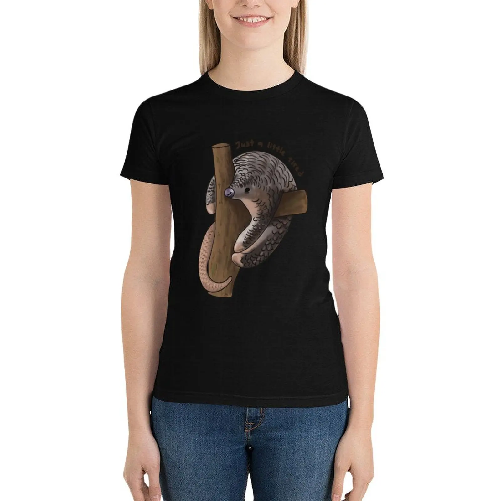 

A cute but tired pangolin T-Shirt vintage clothes Aesthetic clothing graphic t-shirts for Women