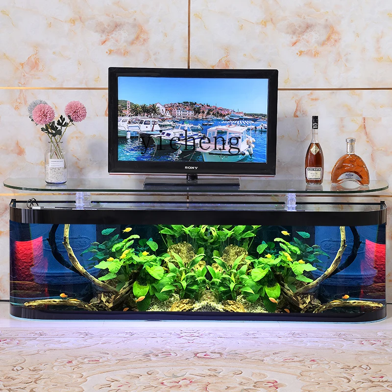 ZC TV cabinet goldfish tank living room household medium and large floor double round turtle against the wall glass aquarium