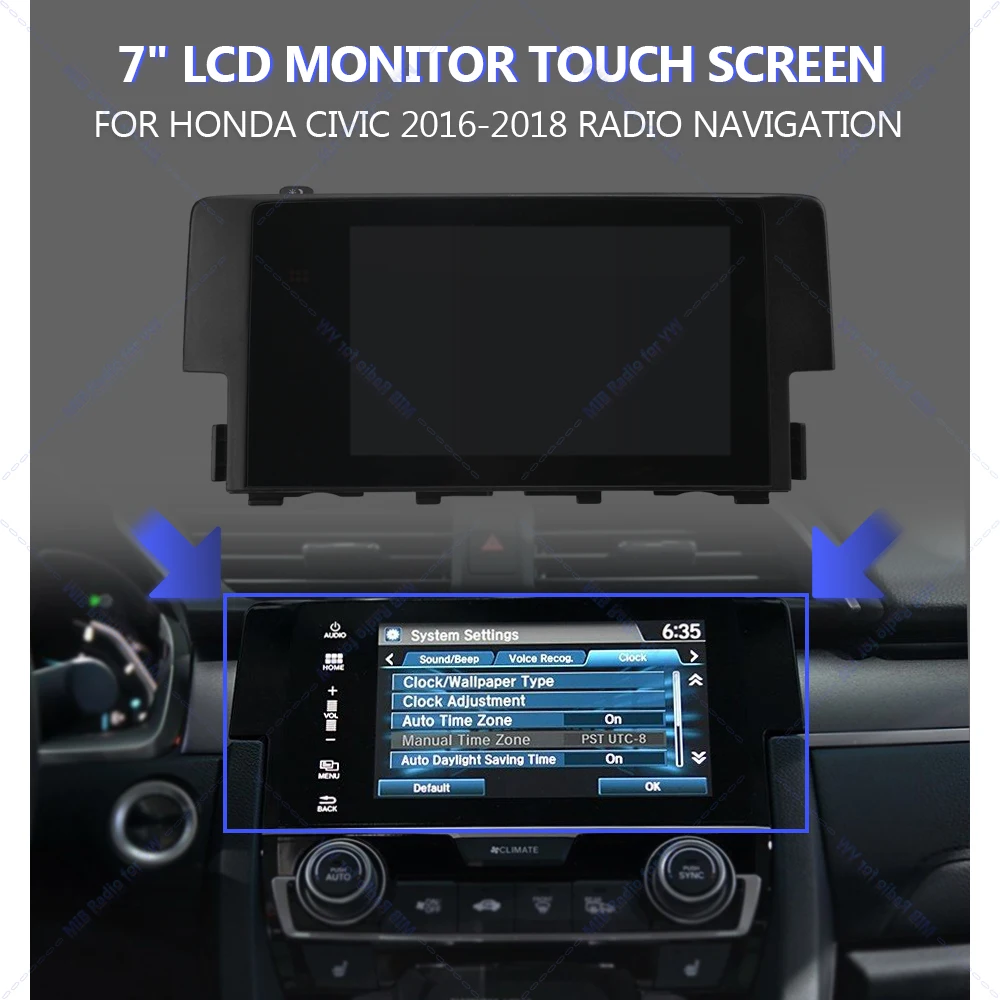 7 Inch LCD Monitor Touch Screen for Honda Civic 2016 - 2018 Display Assembly 39710-TBA-A11 39710-TBA-305 39710-TBA-A21