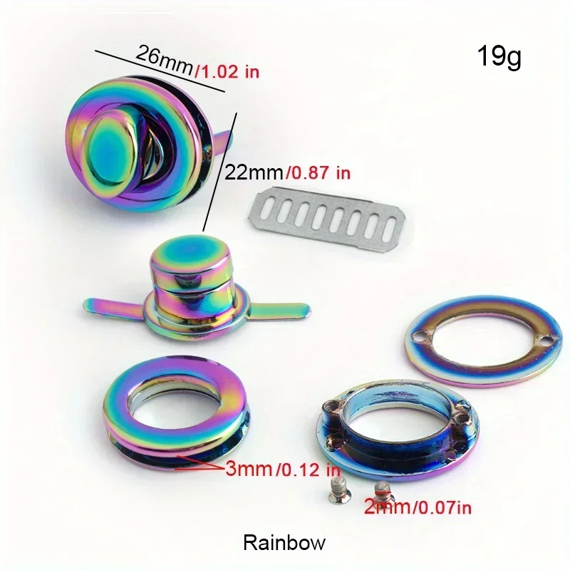 1PC Rainbow Metal Clasp Turn Twist Bag Lock Decoration Buckle Purse Handbags Leather Bags Closure Craft Hardware Accessories